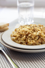 Fried cabbage with caraway and garlic on a plate