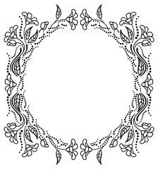 Obraz premium Round black and white frame outline decorative flowers. Copy space. 