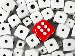 Red and white game dice