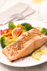 roasted salmon fish fillet with vegetable