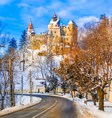 Sunset light over medieval dracula Bran castle in Brasov, Transylvania,  Romania
