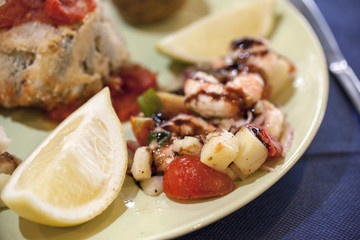 cultures, italian, food, gourmet, eating, meat, meal, tray, olive, dinner, crockery, color, drink, close-up,