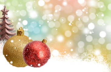 Christmas Background Banner with Decoration ornament and blur background.