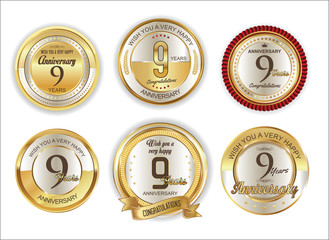 Anniversary retro vintage golden badges collection 30 years