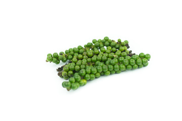 fresh green peppercorns isolated on white