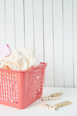 Terry towels in laundry basket