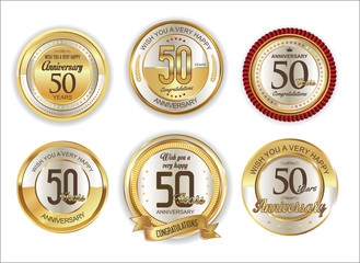 Anniversary retro vintage golden badges collection 30 years