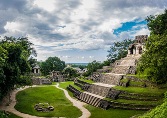 Tempels van de Kruisgroep bij de Maya-ruïnes van Palenque - Chiapas, Mexico
