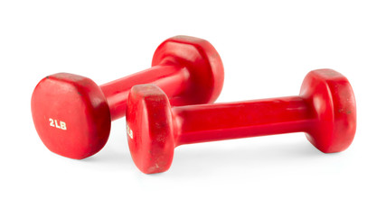 Two of red dumbbells, isolated on white background