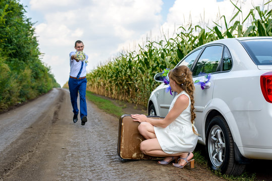 Bridegroom Running Towards His Newly Wed Wife