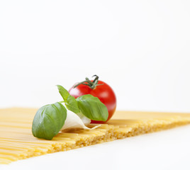 Mediterranean cooking with pasta and ingredients