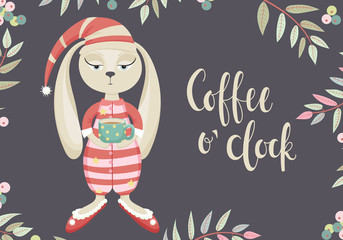 Sleepy cartoon rabbit.