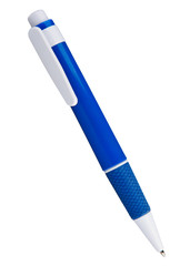 blue and white ballpoint pen isolated on a white background