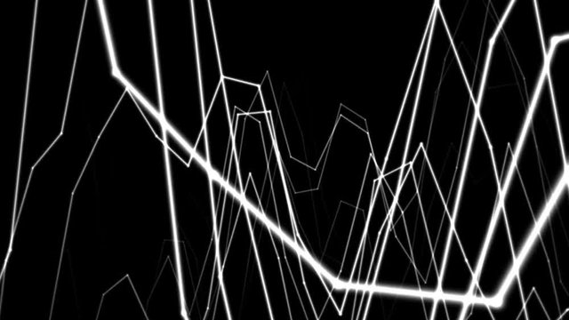 VJ Footage. Mountains-Like Digital Landscape. White Generative Lines Flowing Away.