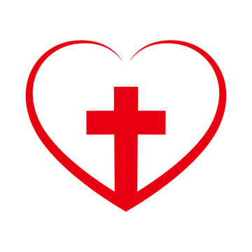 Christian cross inside in the heart. Vector illustration.