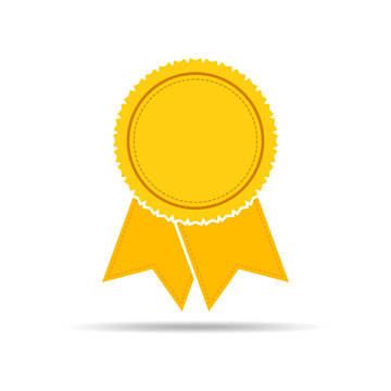 Yellow medal icon with ribbon. Vector illustration.