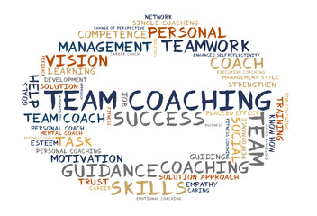 Team Coaching word cloud shaped as a stop sign