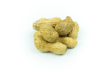 Dried peanuts isolated on white