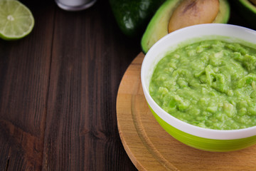 avocado Guacamole on molcajete real Mexican traditional procedur