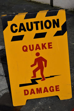 Caution Earthquake Damage Sign