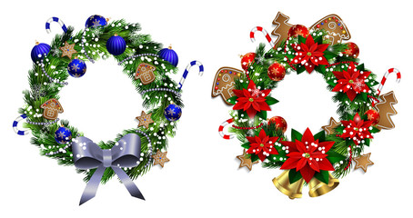 White card with Christmas wreath and bow