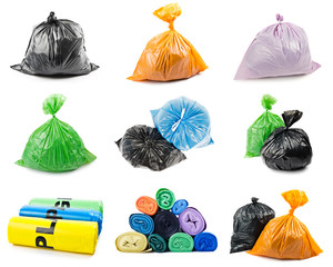 Collage of garbage bags