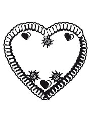 Black heart edelweiss flowers gingerbread heart bavarian blue white octoberfest tasty eat empty without text border heart shape frame