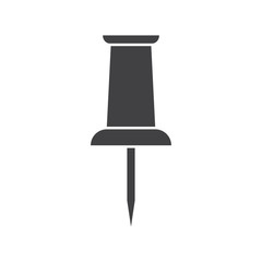 Simple flat push pin icon, grayscale on white background