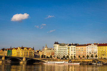 Obraz premium View of general architecture and Dancing House in Prague, Czech Republic