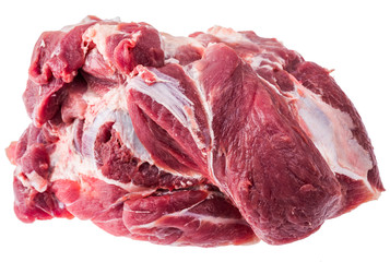 A large piece of raw meat fresh pork. Picnic shoulder butt part. 2.5 kg. Isolated on white background.