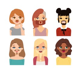 Woman emoji face vector icons.