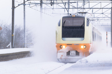 雪中の特急列車