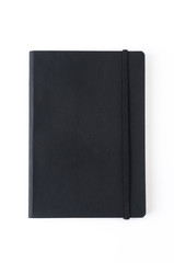 Black leather notebook isolated on white background