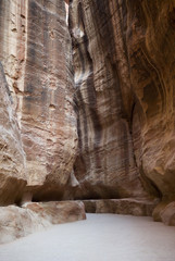 Petra canyon called the Siq that leads to the Nabatean city, Jordan