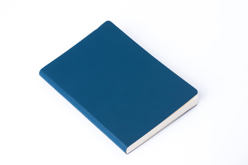Blue leather notebook isolated on white background
