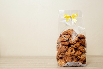 Cookie in plastic bag with ribbon bow tie,Cookie packaging.