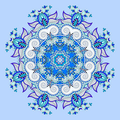 mandala, blue circle decorative spiritual indian symbol of lotus