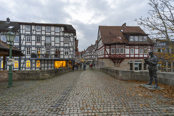 Fototapeta na wymiar Street view of a medieval town Melsungen in Hesse