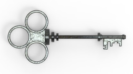 3d rendering old key isolated on white background