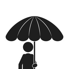 monochrome silhouette of half body man with umbrella vector illustration