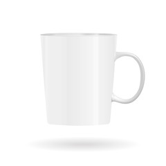 Photorealistic white cup isolated on the white background. Design Template for Mock Up. Vector illustration. 