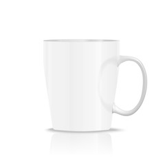 Photorealistic white cup isolated on the white background. Design Template for Mock Up. Vector illustration. 