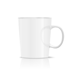 Photorealistic white cup isolated on the white background. Design Template for Mock Up. Vector illustration. 