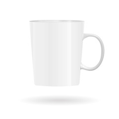 Photorealistic white cup isolated on the white background. Design Template for Mock Up. Vector illustration. 