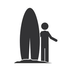 monochrome silhouette of man standing with surf table vector illustration