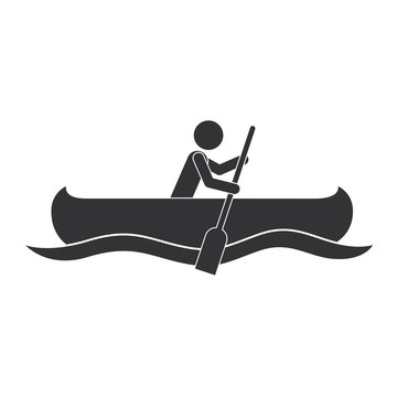 monochrome silhouette with man paddling in canoe vector illustration