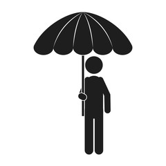 monochrome silhouette of man with umbrella vector illustration