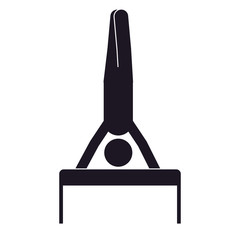 monochrome silhouette of gymnast in pommel horse over hands vector illustration