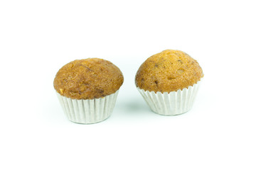 Banana muffin cupcakes isolated on white background