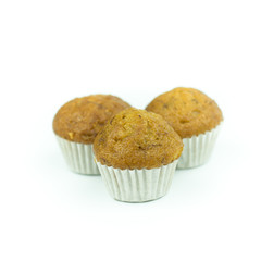 Banana muffin cupcakes isolated on white background